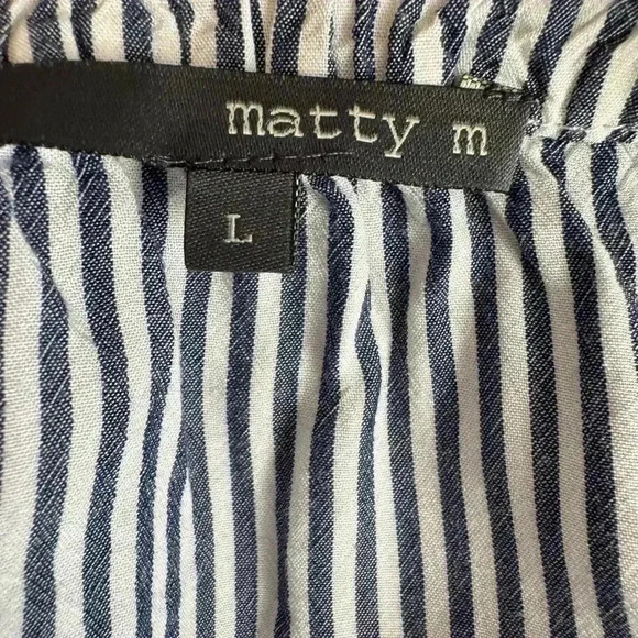 Matty M Off Shoulder Blue & White Pin Stripe Blouse w/ Keyhole Tie Women Large - Picture 12 of 12